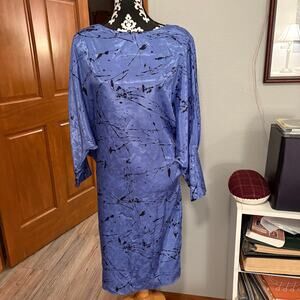 Vintage Dawn Joy Abstract Paint Splatter Batwing Midi Dress Size 9/10